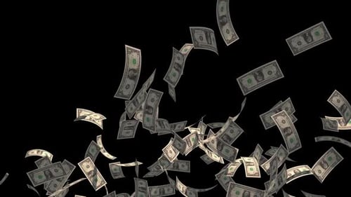 Falling dollar bills on black background