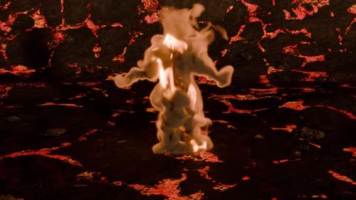 Elemental Fire Figure Dissolving on Volcanic Landscape