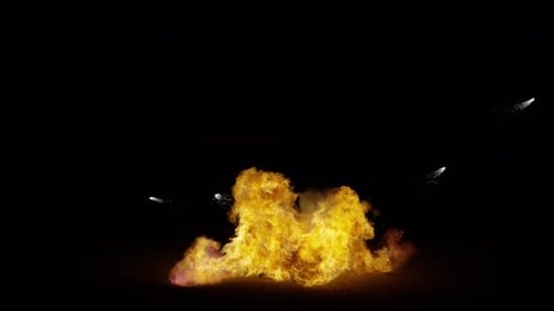 Collection de détonations : des étincelles jaillissent dans différentes directions après une détonation crachant une boule de feu en ré