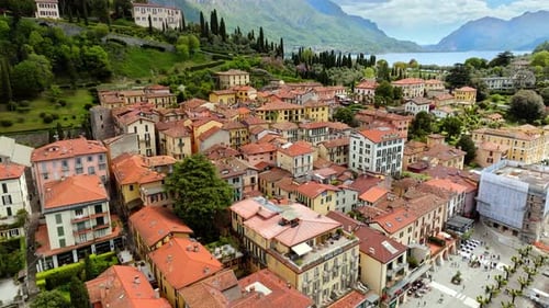 Aerial drone view of the village Bellagio near Lake Como, Italy