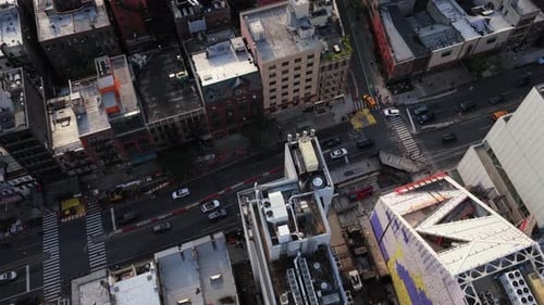 Aerial View of Bustling Manhattan Streets Capturing the Essence of New York City's Urban Life with