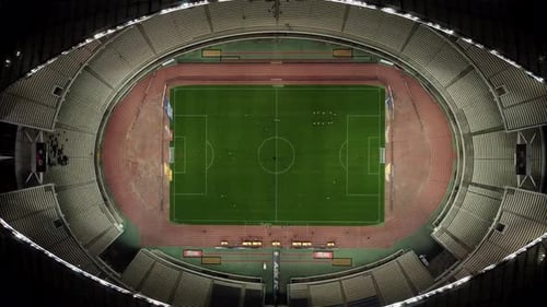 Aerial footage of an olympic stadium OAKA in Athens by Night