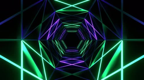 Purple And Turquoise Neon Light Moves Along Hexagon Grate Background Vj Loop In 4K