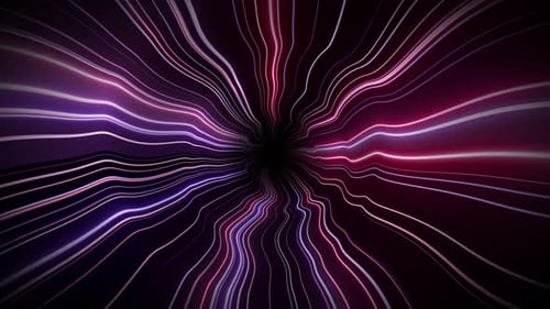 VJ loop animation of liquid tunnel with glowing neon stripes in style of night club illumination