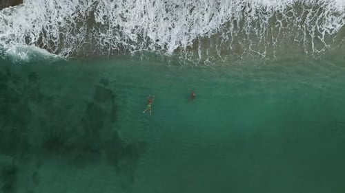 Aerial View of Beach with Swimmers