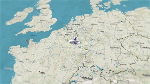 Europe Map Zoom and Location Pin Animation to Luxembourg