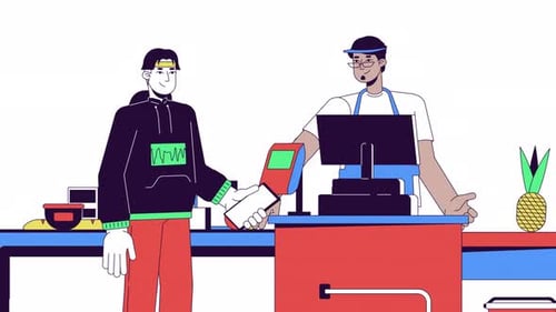 Animated Flat Design Illustration of Customer Mobile Payment