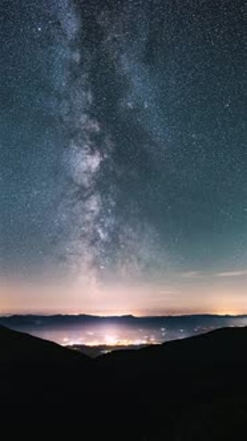 Vertical Time Lapse of Milky Way Galaxy Stars in Night Sky Astronomy