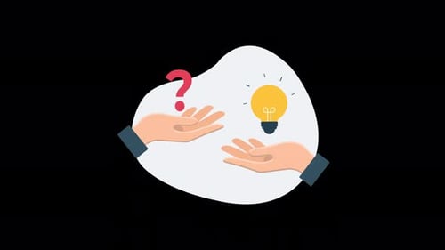 Problem and Solution, Hand with Question Mark and Bulb Animation Video - Transparent