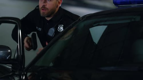 Officer exits police car and draws weapon