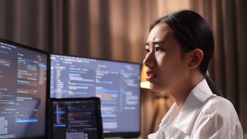 Close Up Of Asian Woman Programmer With A Tablet Creating Software Engineer Developing App