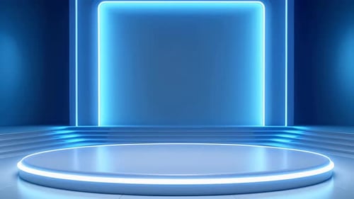 Futuristic Neon Stage Background with Blue Glowing Lights