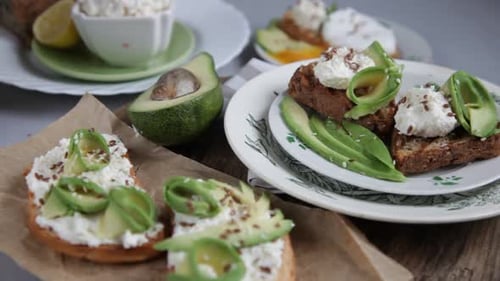Avocado and Cottage Cheese on Toast for Lunch