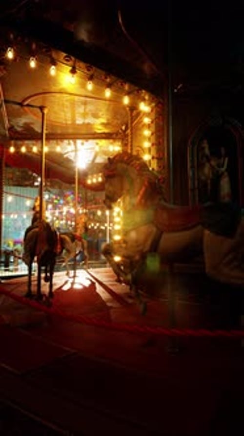 Retro Fairground Carousel with Twinkling Lights Animation