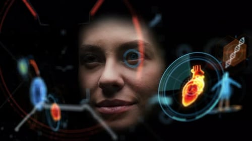 Close-Up Medical Female Which Analyzing Process Hi Tech Diagnostic Research in AR