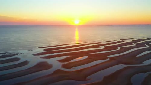 Cape Cod Bay Epic Sun Set Aerial Drone Footage of Beach at Low Tide with Sand Bars and Puddles