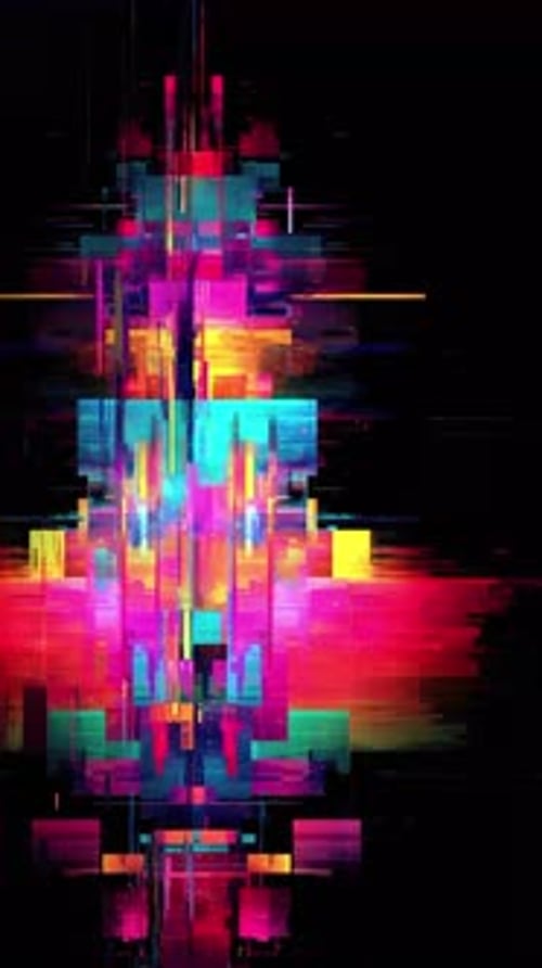 Digital Glitch Effect with Distorted Colorful Noise Background