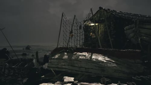 Worn Ship Surfaces with Algae Weathered Ship Hull Entangled with Algae
