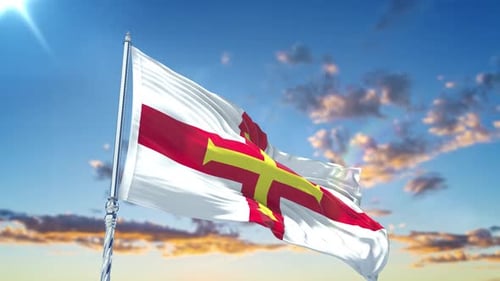 Waving Guernsey Flag Animation with Realistic Fabric Motion
