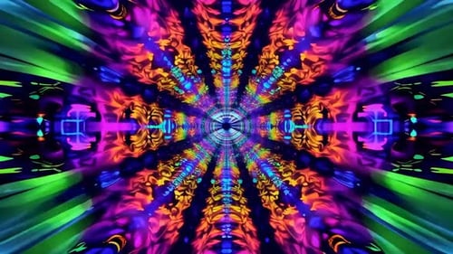 Psychedelic Neon Kaleidoscope Tunnel Loop with Vibrant Color