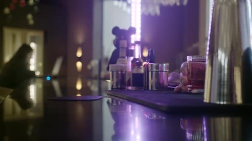 Work of Bartender Making Cocktails in Bar