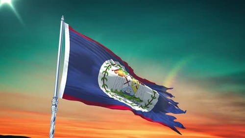 Belize-Flagge weht realistisch mit Himmel
