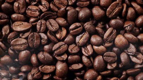 Roasted Coffee Beans in Macro Close Up