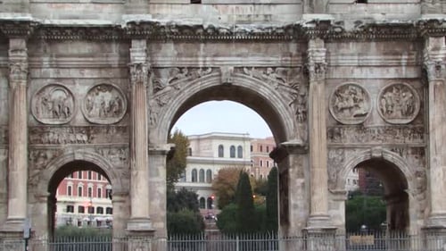 Beautiful decorated facade of the Arch of Constantine, Rome, Italy.