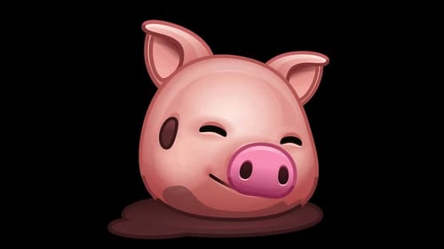 Animated Happy Pig Emoji Winking with Mud