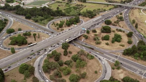 Aerial View on Cloverleaf Interchange Traffic