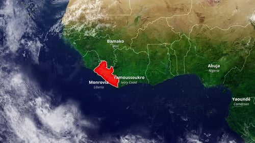 Animated Earth Map Zoom To Liberia With Geographical Details