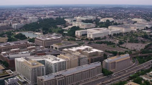 Washington dc national mall aerial view of government buildings and monuments