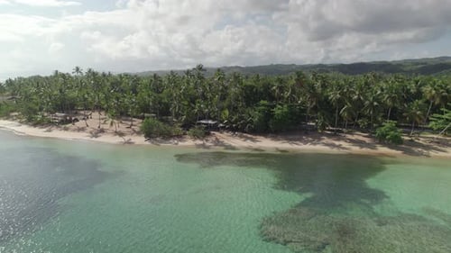 Aerial Slide of Tropical Coastline Beaches, Las Terrenas, Dominican Republic