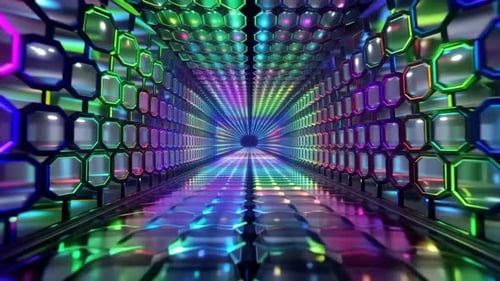Vibrant MultiColor Neon Hexagon Tunnel VJ Loop Futuristic Di