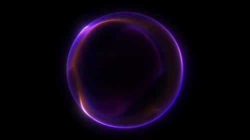 Luminous violet plasma sphere with warm orange energy streaks flowing across the surface, glowing ne