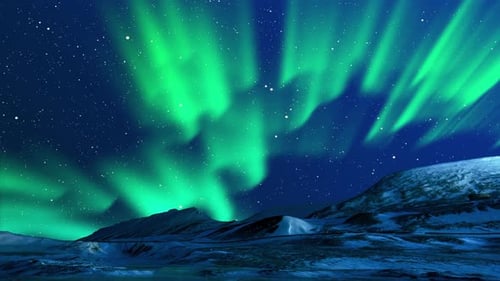 Northern Lights or Aurora Borealis fantastic motion landscape background.