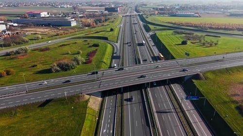 Aerial Highway Interchange Countryside Traffic