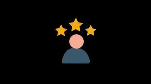 Animated Flat Design Person Icon with Three Stars Rating