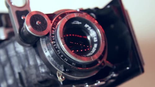 Close Up of The Folding Vintage Soviet Photo Film Camera Moskva.