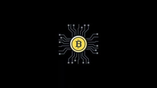 Animated Flat Design Bitcoin Icon and Circuit Board Reveal