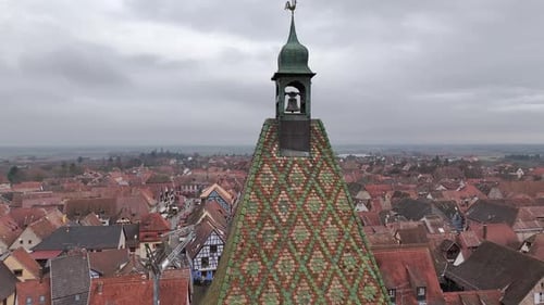 Aerial view of Turckheim rooftops, France.
