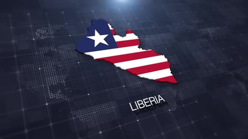 Animated 3D Liberia Map Flag with Digital Grid Background