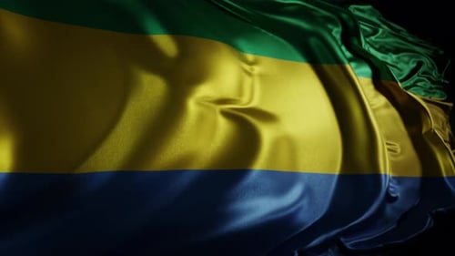 Realistic Waving Flag with Green Yellow Blue Stripes