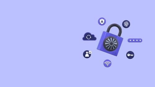 Animated 3D Security Padlock with Digital Icons