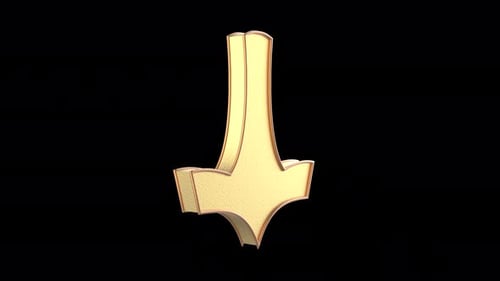 Golden 3D Hammer Symbol Rotating Animation