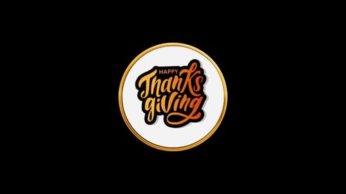 Happy Thanksgiving Greeting Text Gold Rotating Badge Animation