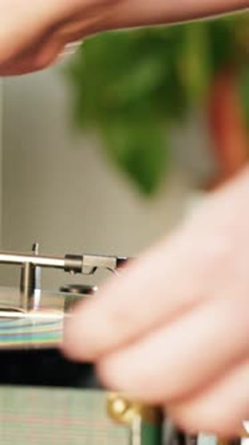 Vinyl Record Player Spinning Record Close Up