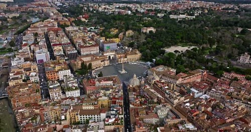 Aerial View of Piazza Del Popolo in Roma Italy Famous European Touristic Destination