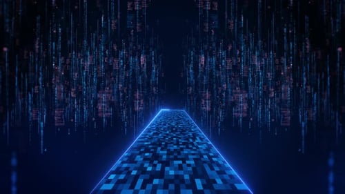 Futuristic Abstract Digital Data Path Blue Technology Cyber Network Data Streams Cyber Environment