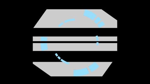 Interface-Kollektion: Kontinuierliche Hauptschleife einer grauen Leinwand mit cyanfarbenen Elementen in Ringformation rot